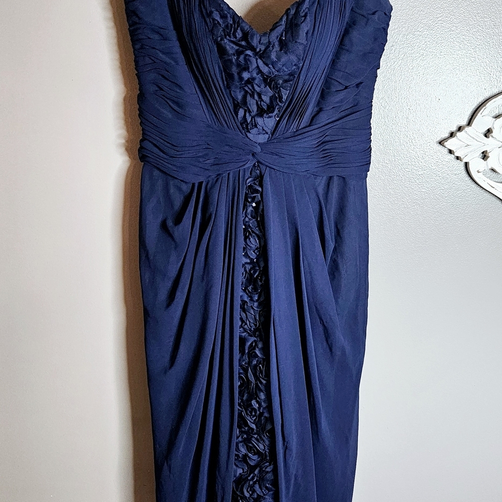 Mignon Blue Ruched Ruffled Cocktail Dress